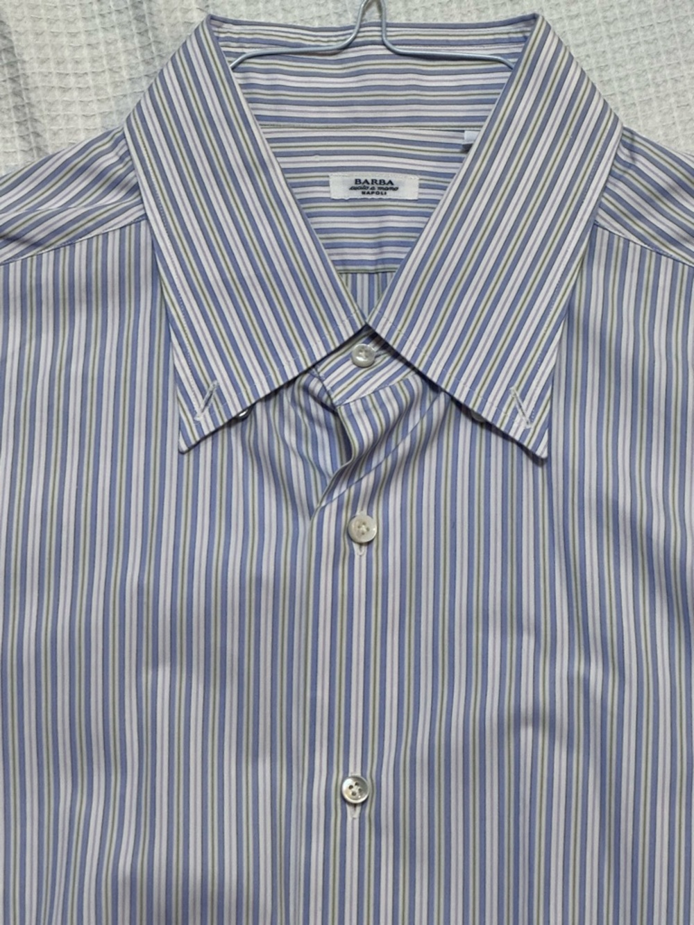 Barba Napoli Men's Striped Dress Shirt - Lavender, White & Light Green 18.5
